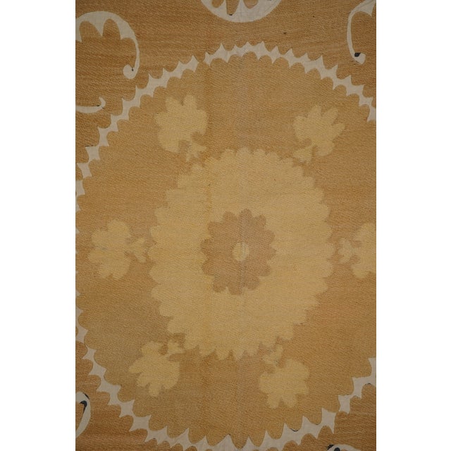 Copper Soft Earth Tone Suzani Textile, Hand Stitched Uzbek Home Decor 4'2'' X 4'8'' For Sale - Image 8 of 10