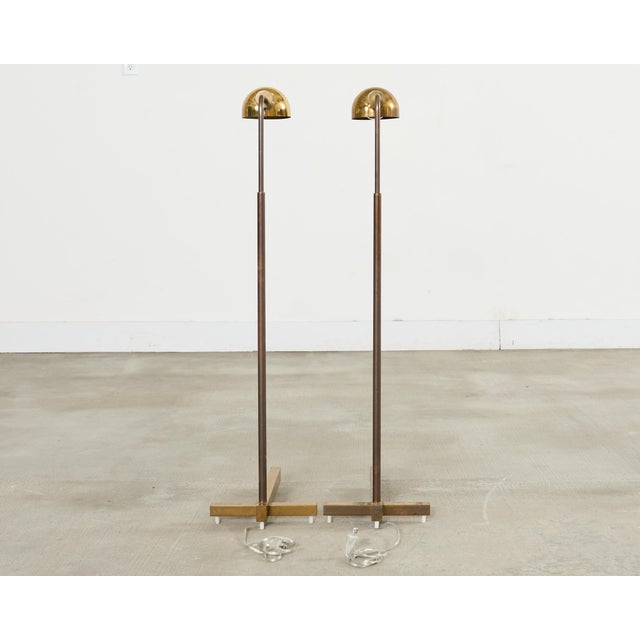 Mid 20th Century Pair of Midcentury Casella Patinated Brass Pharmacy Floor Lamps For Sale - Image 5 of 17