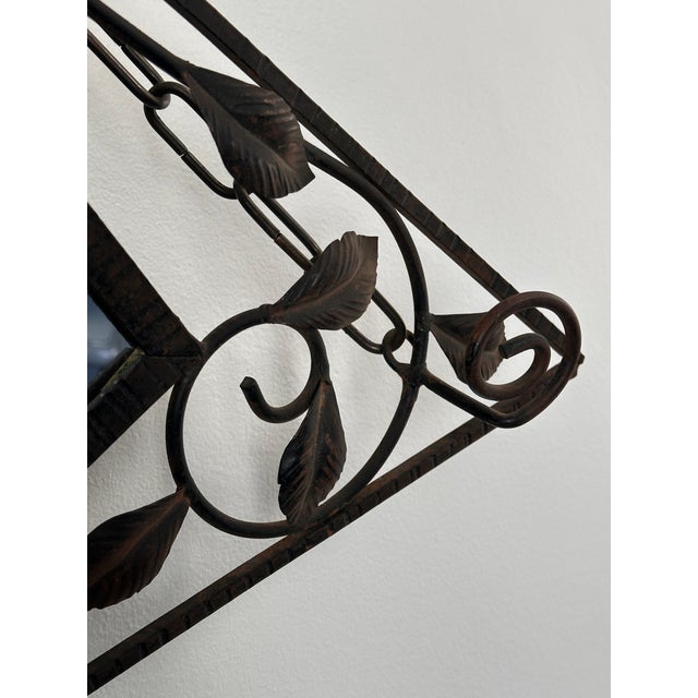 French Art Deco Wrought Iron Mirror With Hat and Coat Hangers, Circa 1920 For Sale - Image 4 of 6