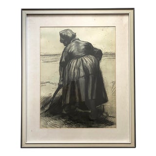 1950s "Peasant Woman Digging" Reproduction Print after Vincent Van Gogh, Framed For Sale