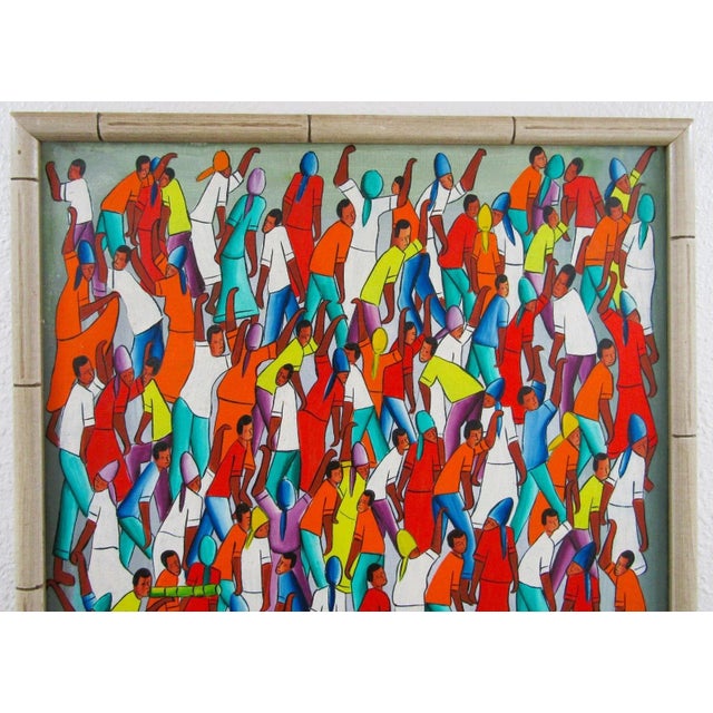 Abstract Expressionism 1980s Original Framed Oil Painting on Canvas Haitian Music Street Scene Signed Fidésir For Sale - Image 3 of 8