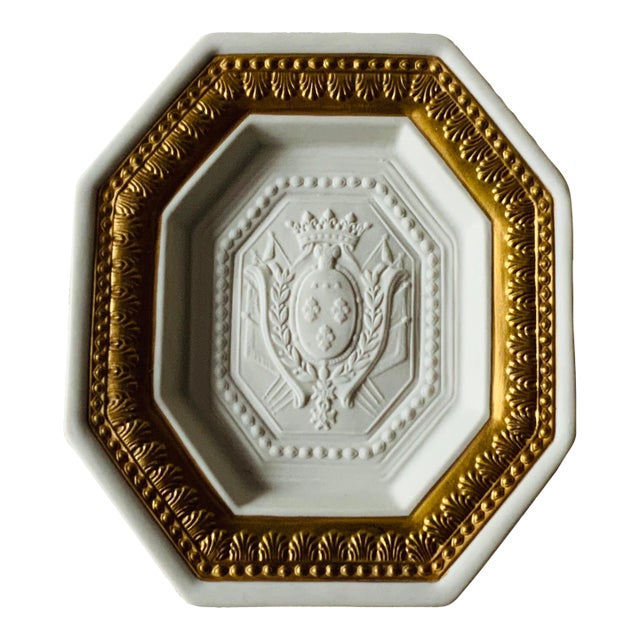 Italian Bisque Porcelain Grand Tour Style Plaque With Gold Border | Italy, Mid-20th C. For Sale