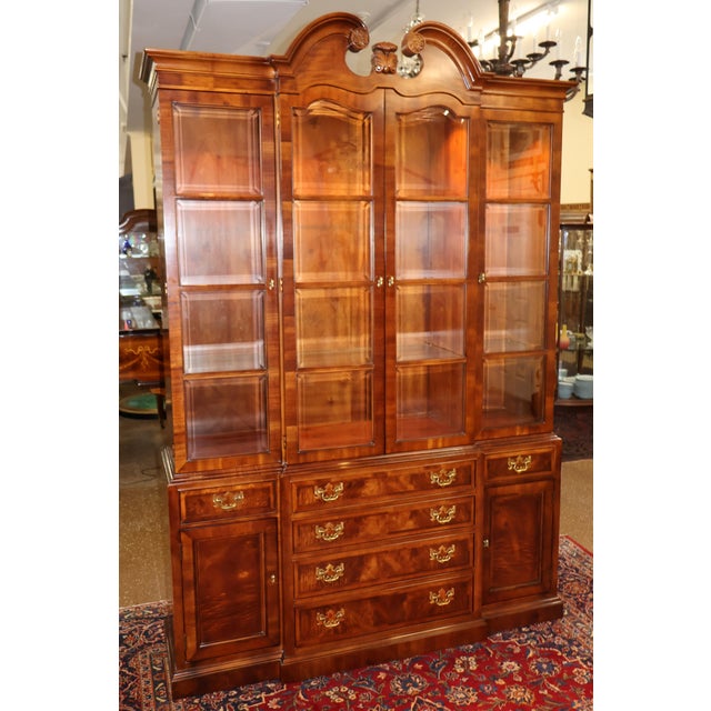 Henredon Aston Court Burl Wood Beveled Glass Bookcase China Cabinet Breakfront For Sale - Image 13 of 18