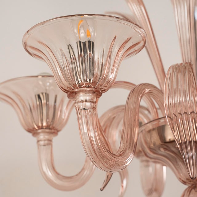 Handmade Cipria Pink Murano Glass Six-Light Chandelier, Italy, 1980s For Sale - Image 9 of 12