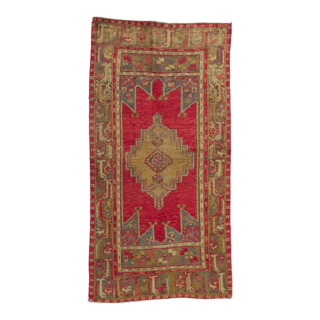 Vintage Red Turkish Oushak Rug - 03'11 X 07'07 For Sale