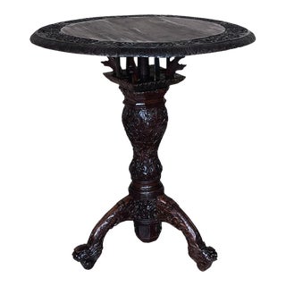 Finely Carved British Colonial 19th Century Round Tiltable Table For Sale