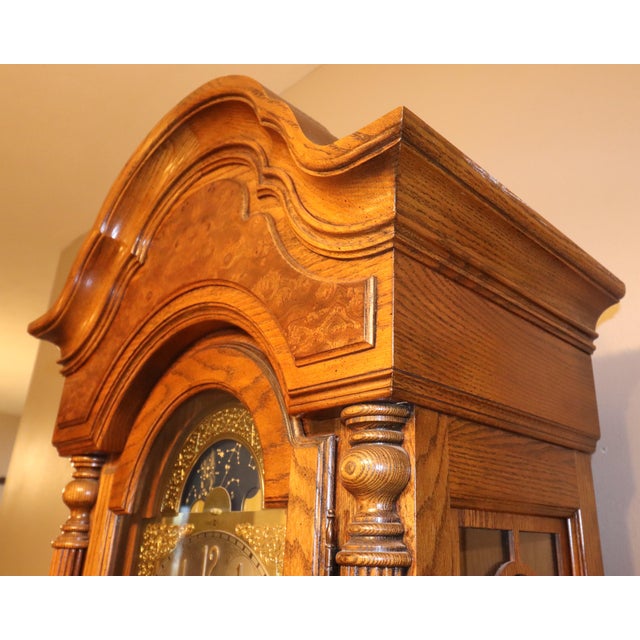 1990s Howard Miller Oak Grandfather Clock With Kieninger Triple Chime Movement and Moon Dial For Sale - Image 11 of 18
