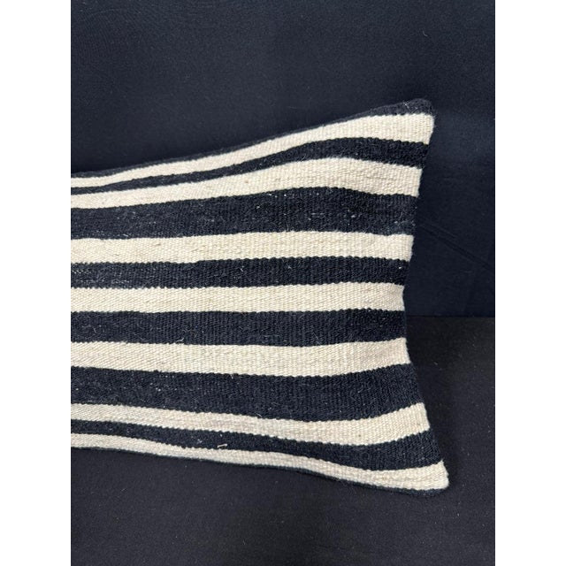 Turkish Hemp Pillow Cushion Natural Beige Black Cushion Cover 14x40 For Sale - Image 4 of 4
