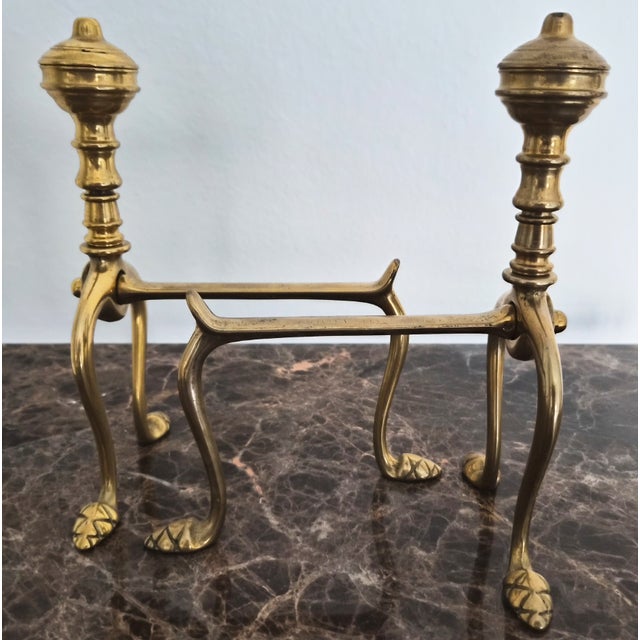 Pair of Handmade Italian Solid Brass Fireplace Andirons For Sale - Image 4 of 7