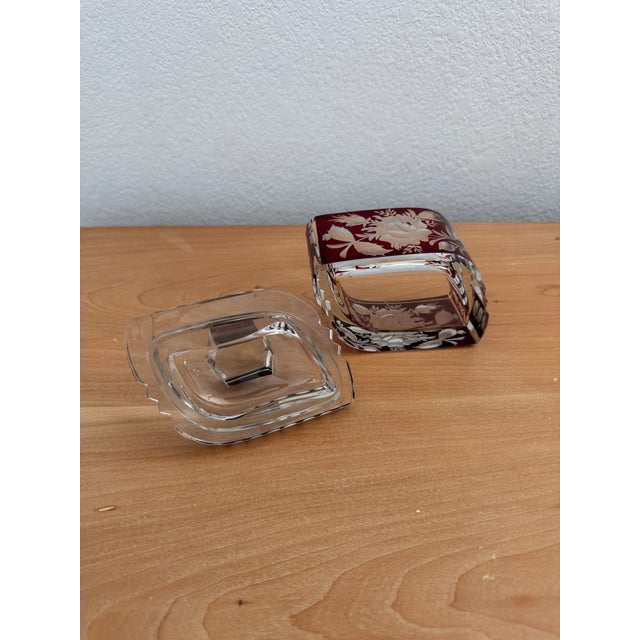 Antique Czech Bohemian Ruby Red Art Deco Hand Cut to Clear Crystal Trinket Box, C. 1920s For Sale - Image 11 of 11