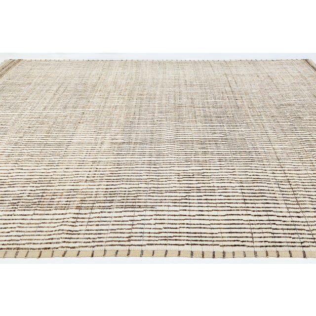 Ivory Modern Moroccan Style Wool Rug With Handmade Linear Pattern For Sale - Image 11 of 11