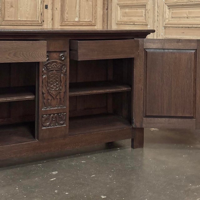 French Gothic Revival Oak Coffer Buffet With Iron Hardware For Sale - Image 15 of 18