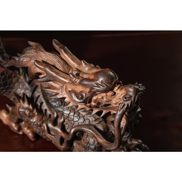 Wood Vietnamese Nha Trang White Kyara Agarwood — “Dragon Across the World” Water-Sinking Grade Sculpture For Sale - Image 7 of 9