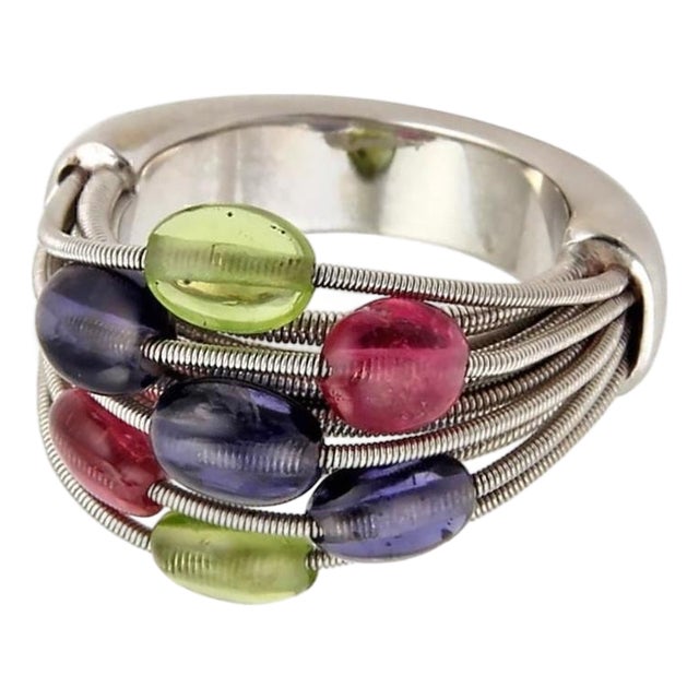 Mid 20th Century Marco Bicego Multiple Gemstones 18k White Gold Flex Band Ring - Size 7 For Sale