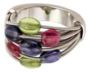 Mid 20th Century Marco Bicego Multiple Gemstones 18k White Gold Flex Band Ring - Size 7