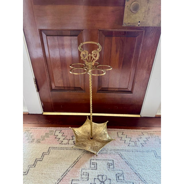 Vintage Brass Umbrella or Cane Stand For Sale - Image 6 of 12