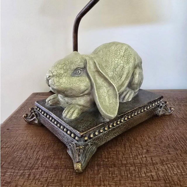 Late 20th Century Vintage Figural Bunny Rabbit Table Lamp With Crackle Glaze For Sale - Image 5 of 11