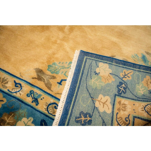 Textile 1920s Large Size Bold Yellow Field Handknotted Art Deco Wool Antique Chinese Rug For Sale - Image 7 of 8