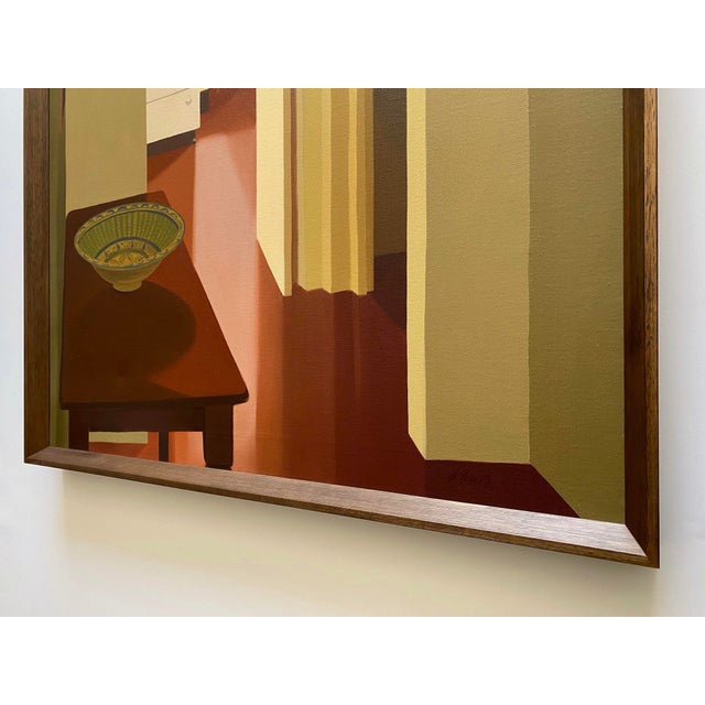 Barbara Morgan Roberts Vintage 1974 Mid Century Modern Edward Hopper Style " Interior " Framed Original Large Realist Painting For Sale - Image 14 of 17