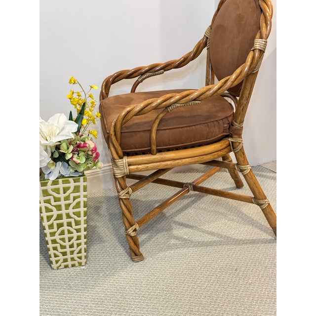 Sienna McGuire, 6 Twisted Rattan Dining Chairs. Covered in Performance Suede. Perfect Academia. For Sale - Image 8 of 9