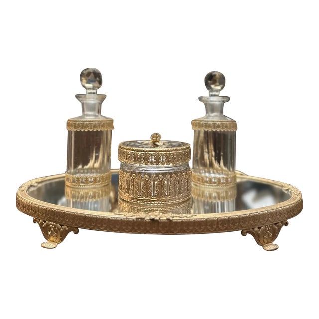German Belle Époque Gilt-Brass & Crystal Vanity Set c.1900 - 4 Pieces For Sale