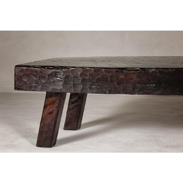 Brown Rustic and Robust Coffee Table with Honeycomb Patterns and Dark Custom Finish For Sale - Image 8 of 12