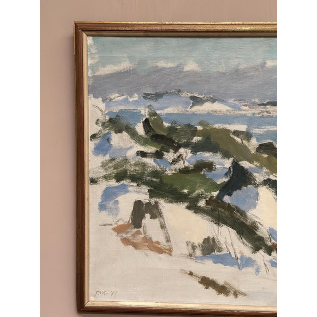 1940s FMK, Winter Landscape, 1943, Oil Painting on Canvas, Framed For Sale - Image 5 of 18