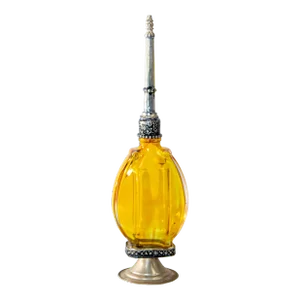 Moroccan Footed Glass Perfume Bottle Sprinkler With Embossed Metal Overlay