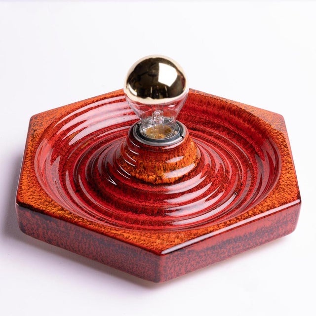 Hexagonal Wall Lamp in Red Orange Ceramic from Hustadt Germany, 1970s For Sale - Image 4 of 12