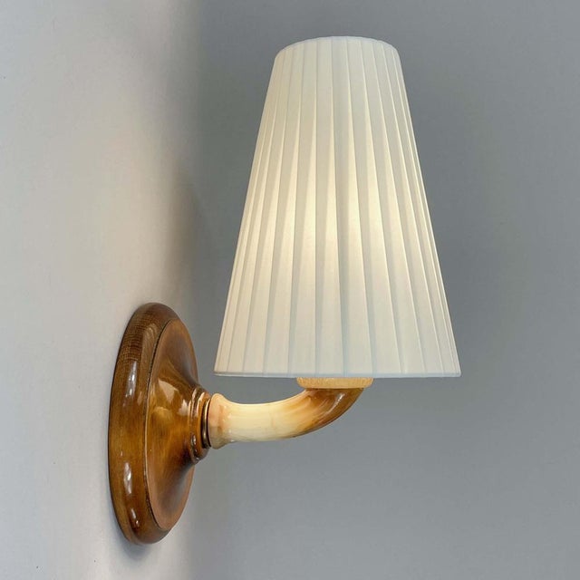 Alabaster, Birch and Pleated Fabric Wall Light, Sweden, 1920s For Sale - Image 14 of 18
