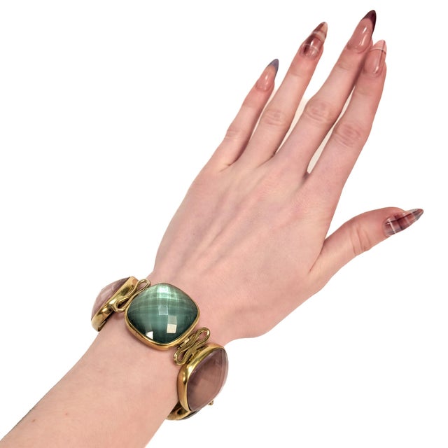 Mid-Century Modern Vintage Steve Vaubel Square Stone on Bezel With Inlayed Oval Connection Bracelet For Sale - Image 3 of 16