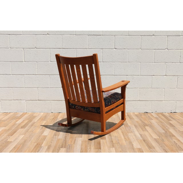 1940s Mission Style Solid Oak Rocking Chair | Arts & Crafts Wooden Rocker For Sale - Image 11 of 18