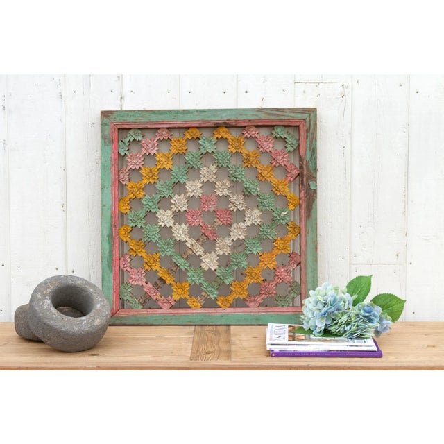 Chinese Antique Multicolor Painted Chinese Window For Sale - Image 3 of 10