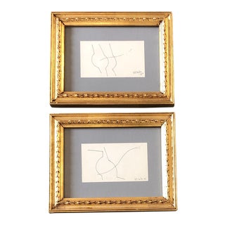 Gallery Wall Collection 2 Vintage Robert Cooke Miniature Abstract Ink Drawings- a Pair For Sale