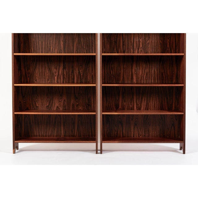 Pair of Mid Century Scandinavian Modern Tall Rosewood Bookcases For Sale - Image 4 of 18