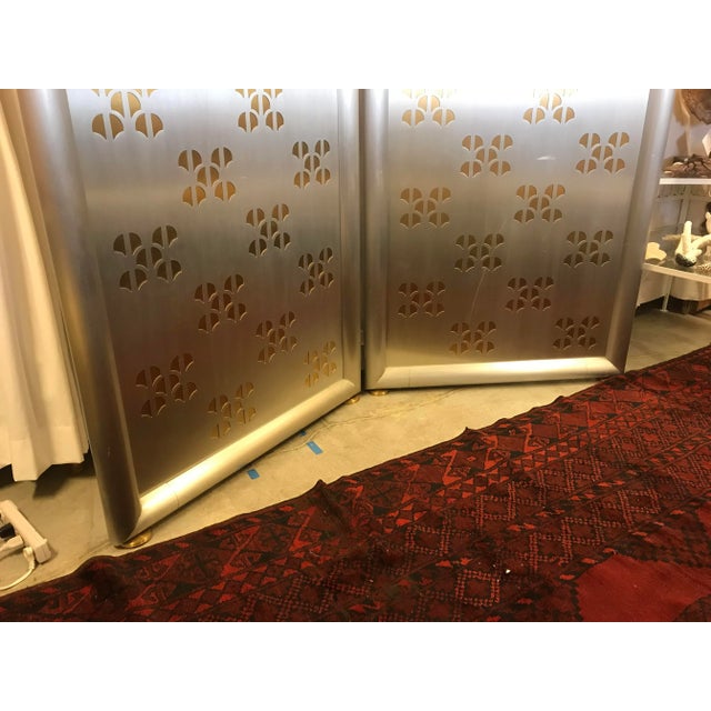 Pierced-Cut Aluminum and Brass, 2 Panel Folding Sceen For Sale In Miami - Image 6 of 9