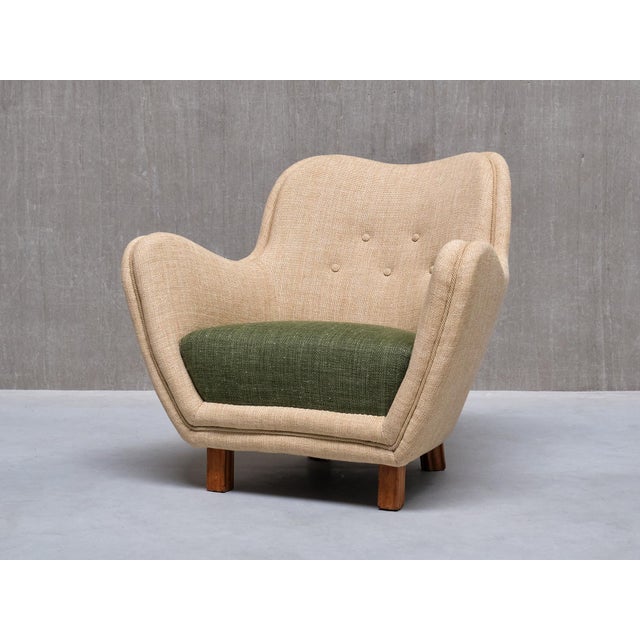 Set of Armchairs in Pierre Frey Fabric and Elm by Sten Wicéns, Sweden, 1950s For Sale - Image 6 of 15