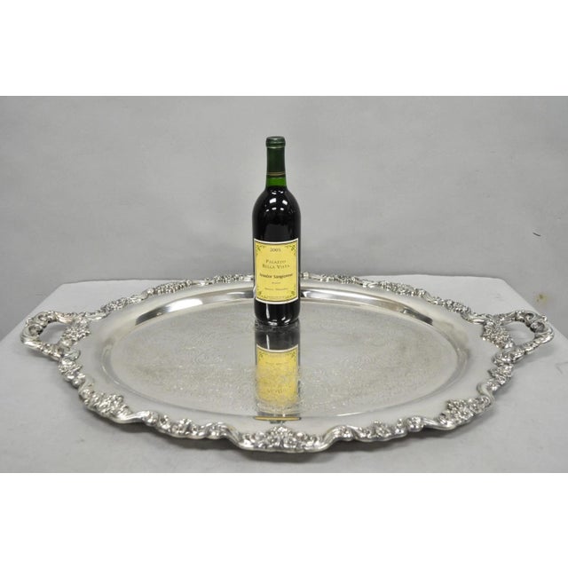 Vintage Poole 400 Lancaster Rose Oval Silver Plated Bar Serving Platter Tray. Circa Mid 20th Century. Measurements: 1.75"...