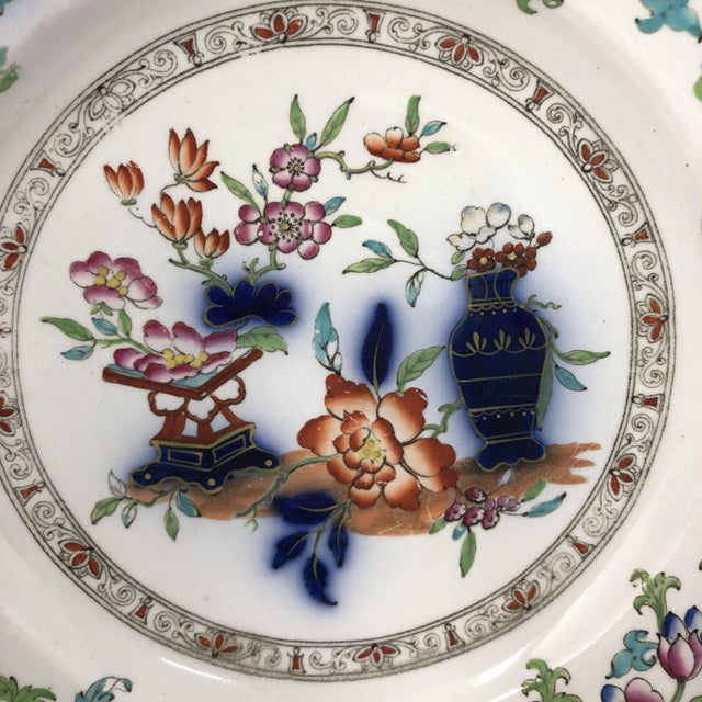 Japanese Antique Minton b.b. Newstone Poonah Pattern Plate For Sale - Image 3 of 6