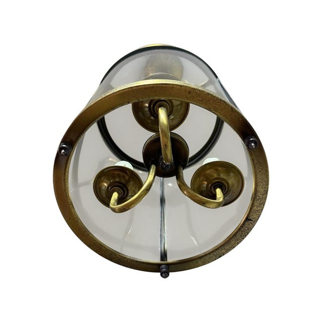 1950s French Brass Lantern with Convex Glass Panels, France, 1950s For Sale - Image 5 of 7