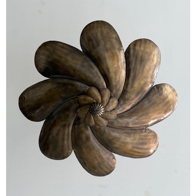 Not Yet Made - Made To Order Antique Brass Floral Pendant Light Fixture, Handmade Flower Ceiling Light For Sale - Image 5 of 12