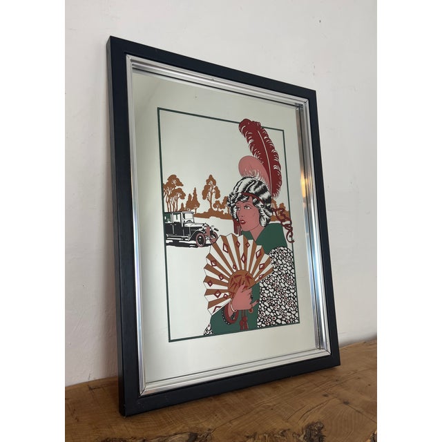 Vintage French Art Deco Au Revoir Fashion Illustration Mirror by George Barbier, 1970s For Sale - Image 3 of 14