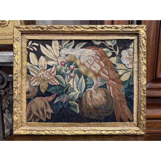 Mid 18th Century 18th Century French Aubusson Tapestry Fragment in Carved Gilt Frame For Sale - Image 5 of 8