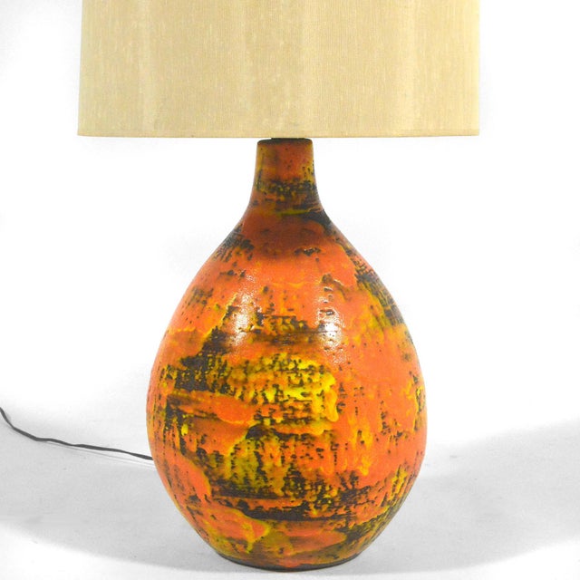 Large Table Lamp with Vivid Orange Glaze in the Manner of Fantoni For Sale In Chicago - Image 6 of 9