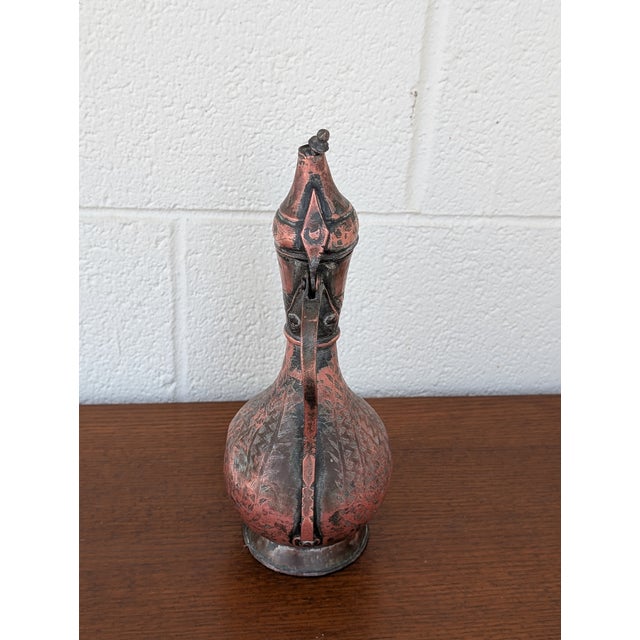 Turkish Antique Etched Middle East Turkish Ottoman Copper Jug/Pitcher For Sale - Image 3 of 8