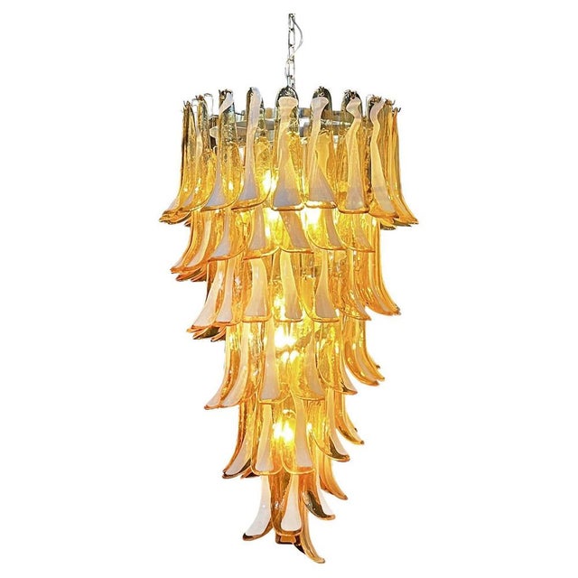 Large Italian Murano Glass Spiral Chandelier with 83 Amber Glass Petals, 1990s For Sale - Image 9 of 13