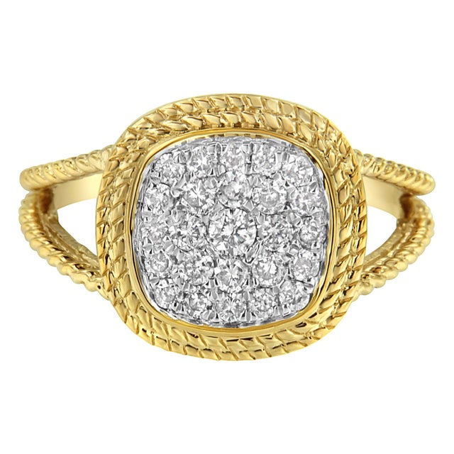Haus of Brilliance 10K Yellow Gold Plated .925 Sterling Silver 1/2 Cttw Diamond Square Cushion Cluster Split Shank Cocktail Ring (J-K Color, I2-I3 Clarity) - Size 6 For Sale - Image 4 of 7
