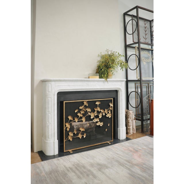 Warm Black Ginkgo Fireplace Screen Iron For Sale - Image 4 of 12
