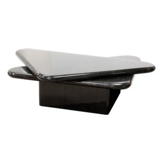1980s Triangular Black Faux Marble Swivel Coffee Table For Sale