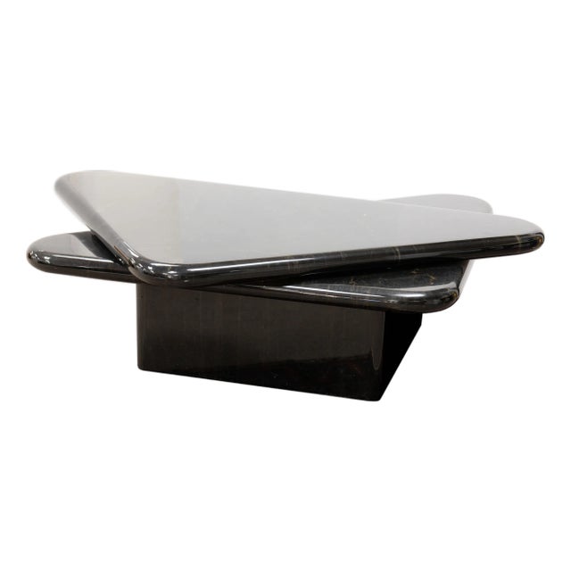 1980s Triangular Black Faux Marble Swivel Coffee Table For Sale